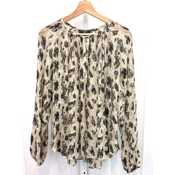 RAG & BONE Size M Yuni Printed Blouse Long Sleeve Sheer Top Animal Print - Picture 12 of 12